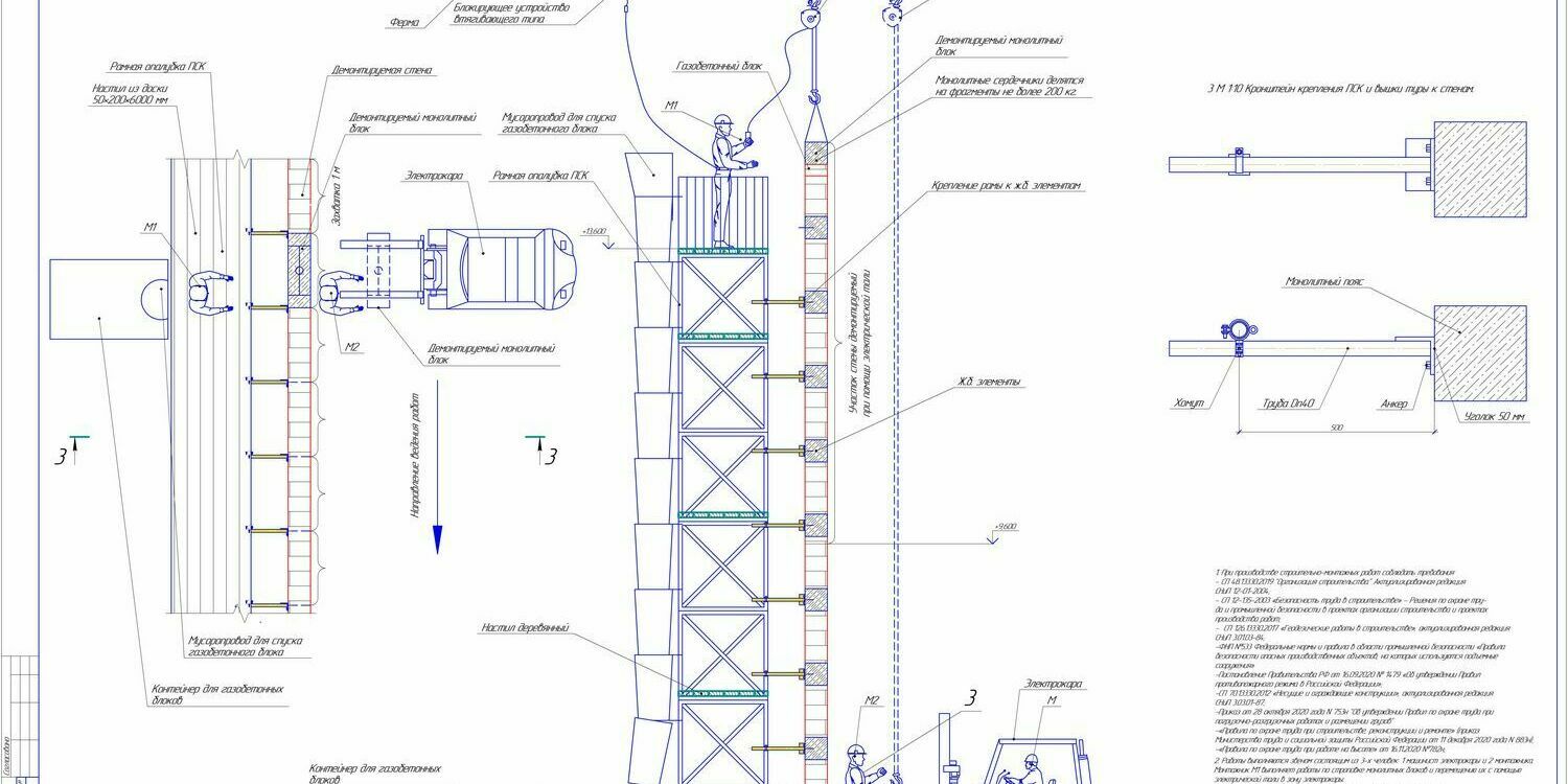 Схема демонтажа блоков стены Схема демонтажа блоков стены