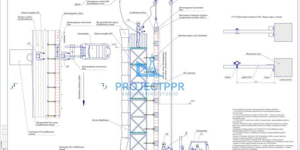 Схема демонтажа монолитных блоков стены Схема демонтажа монолитных блоков стены
